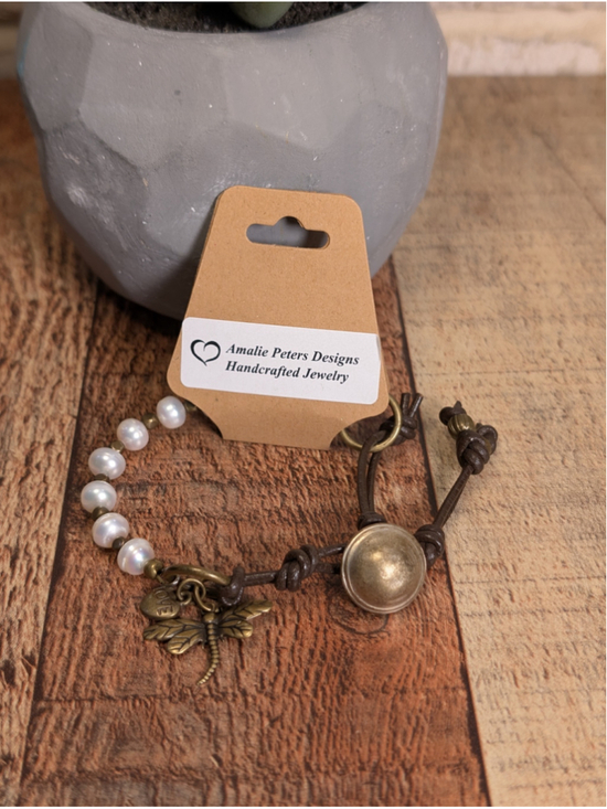 Amalie Peters Designs Jewelry - NEW Artisan Ivory Genuine Pearl Brown Knotted Leather Cord Bracelet Minimal